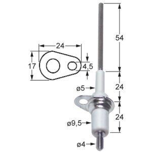 electrod de aprindere L1 54mm cu flanșă D1 ø 5mm