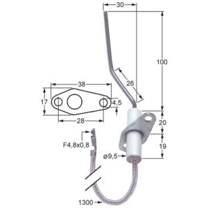 electrod de aprindere L1 100mm L2 30mm L3 26mm