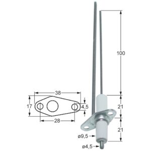 electrod de aprindere L1 100mm cu flanșă racord M4