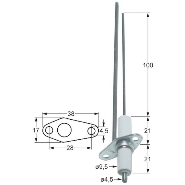 electrod de aprindere L1 100mm cu flanșă racord M4