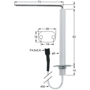 electrod de aprindere L1 9mm L2 73mm cu flanșă