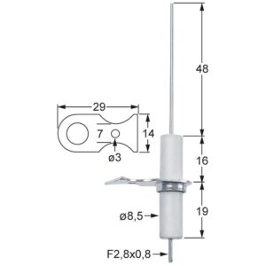 electrod de aprindere L1 48mm racord F2,8x0,8